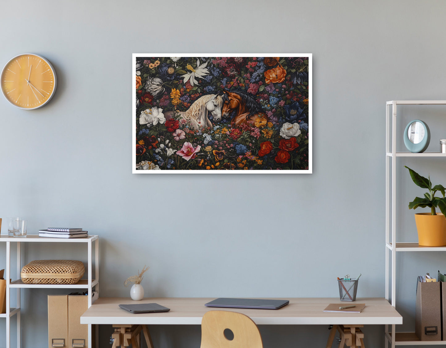 White Horse Floral Black African American canvas print print view