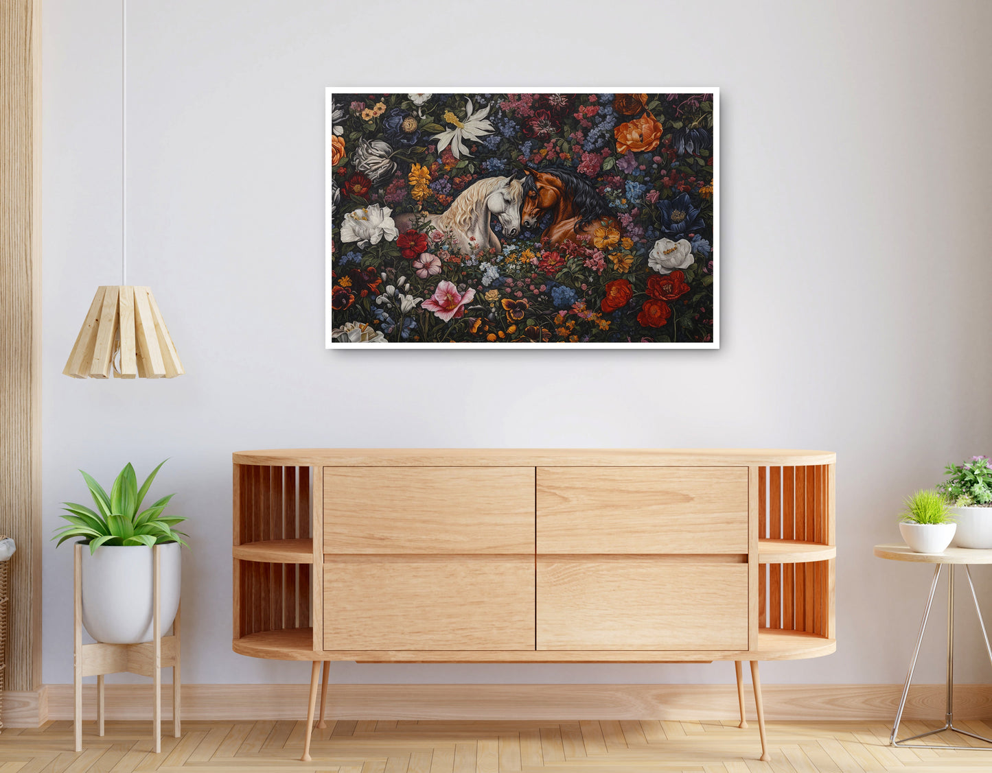 Alternate view of White Horse Floral Black African American canvas print