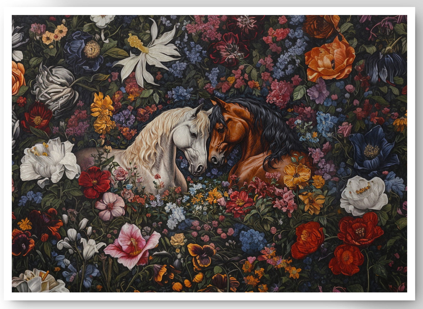 White Horse Floral Black African American canvas print by MoomZee Artwork