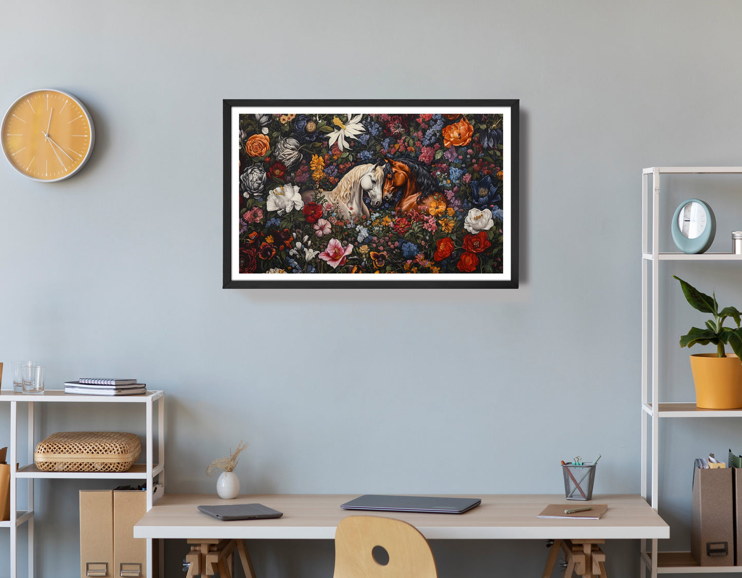White Horse Floral Black African American canvas print view 72