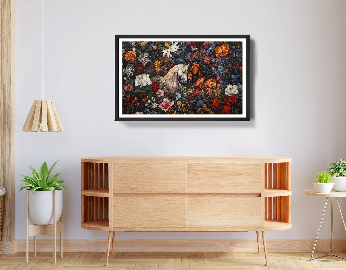 White Horse Floral Black African American canvas print view 68
