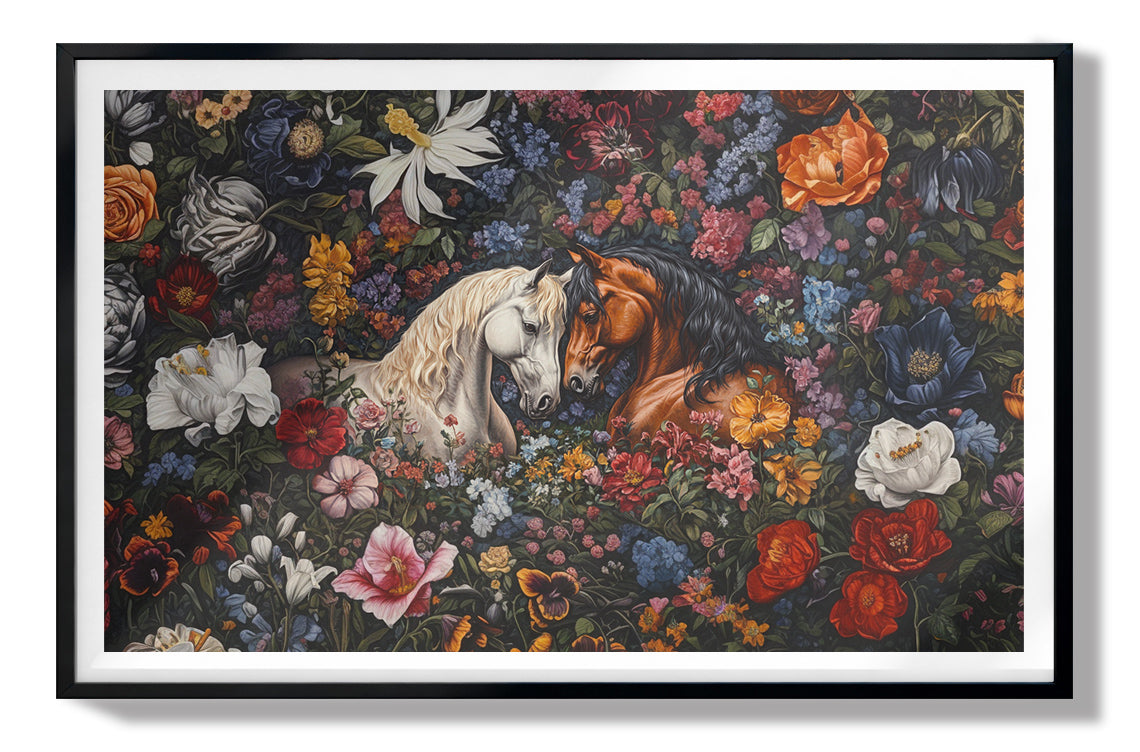 White Horse Floral Black African American canvas print view 67