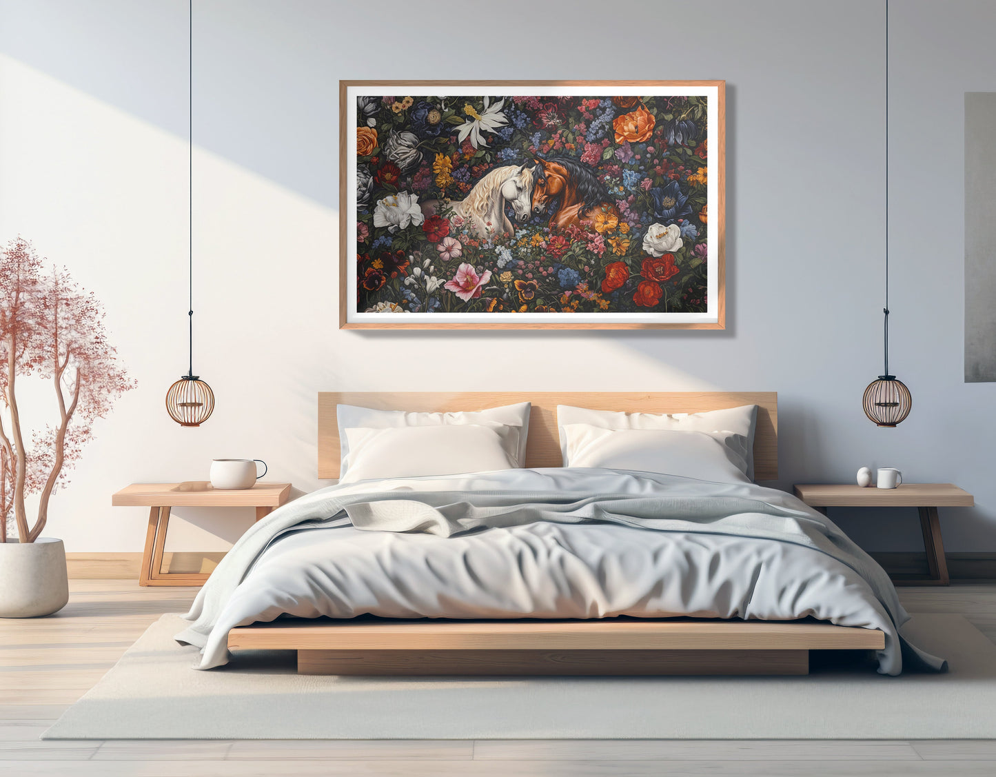 White Horse Floral Black African American canvas print view 81