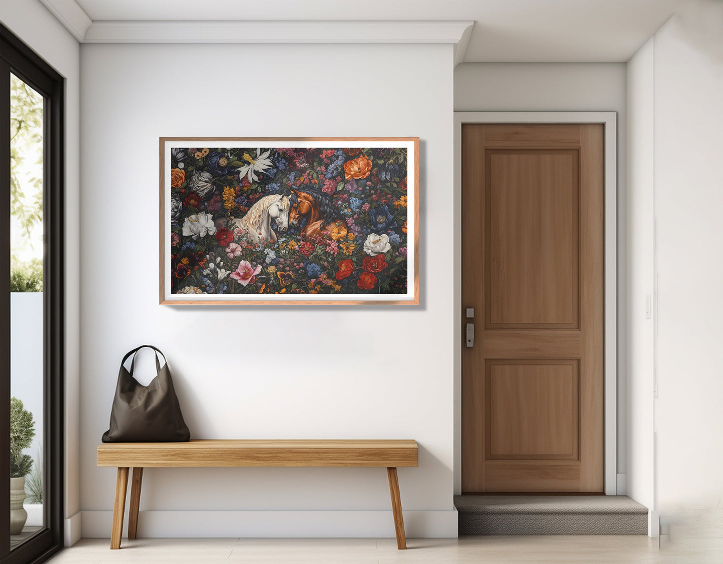 White Horse Floral Black African American canvas print view 83