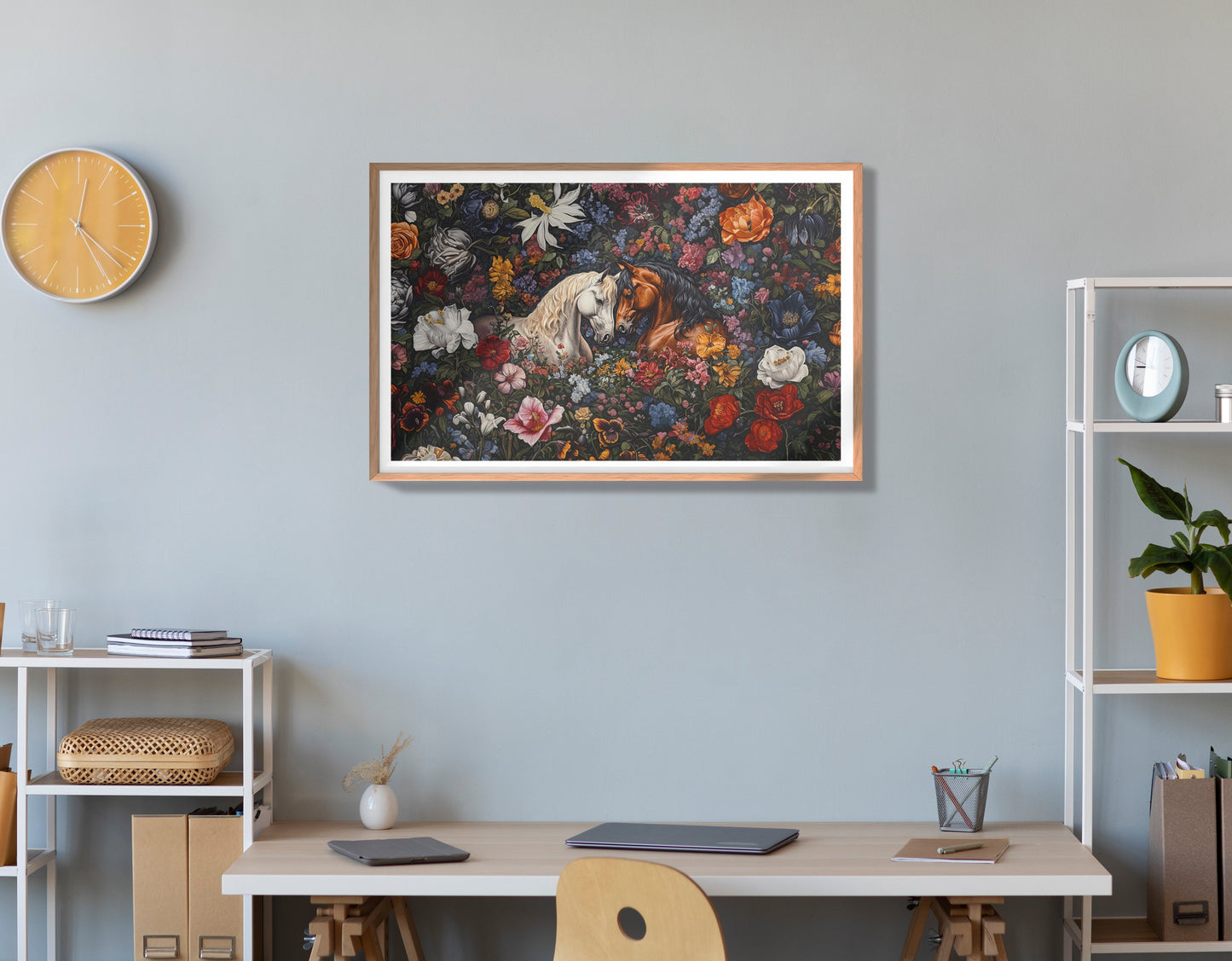 White Horse Floral Black African American canvas print view 84