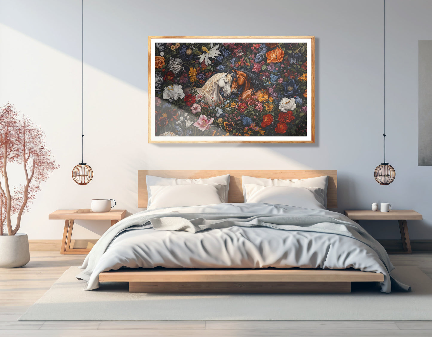 White Horse Floral Black African American canvas print view 75