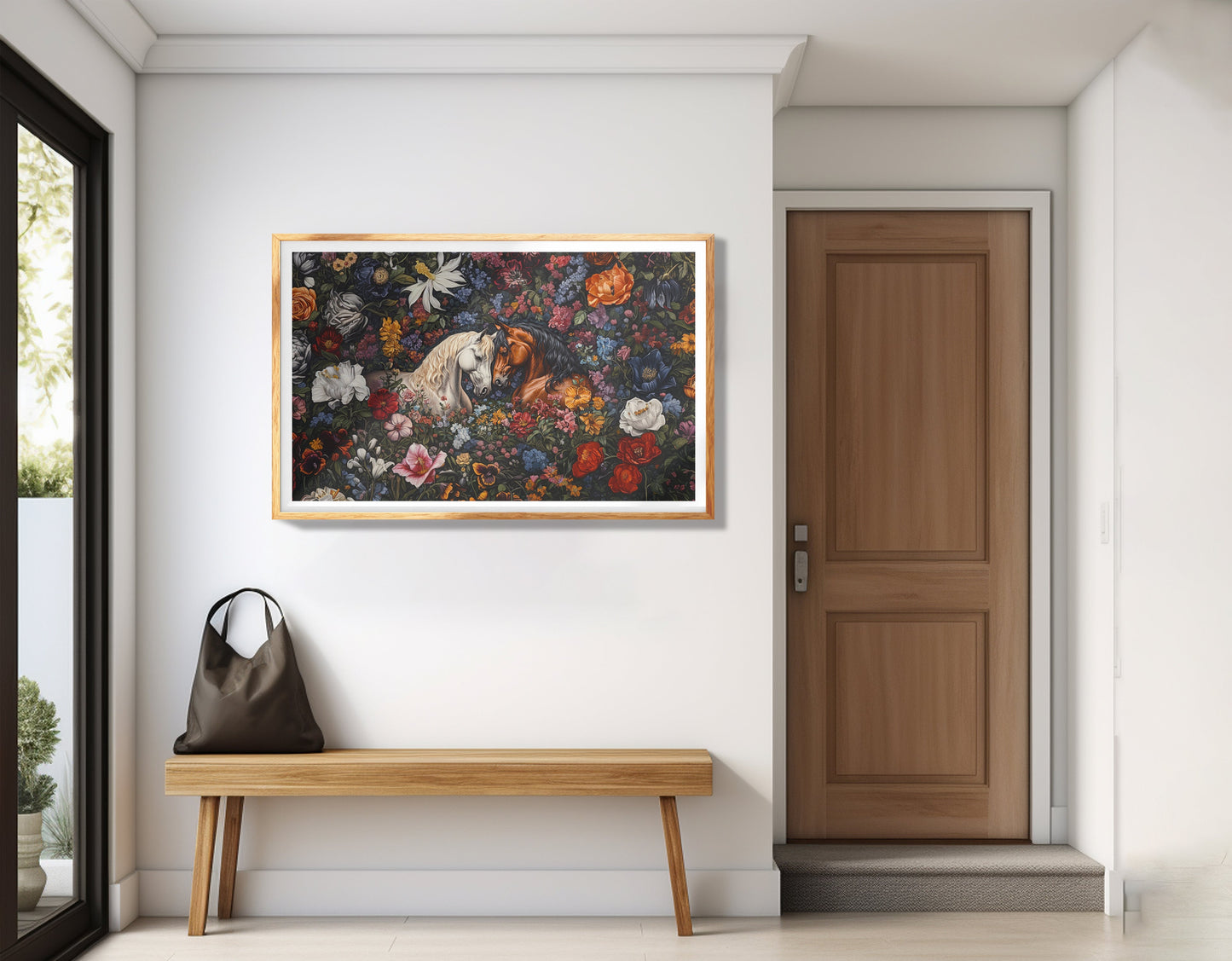 White Horse Floral Black African American canvas print view 77
