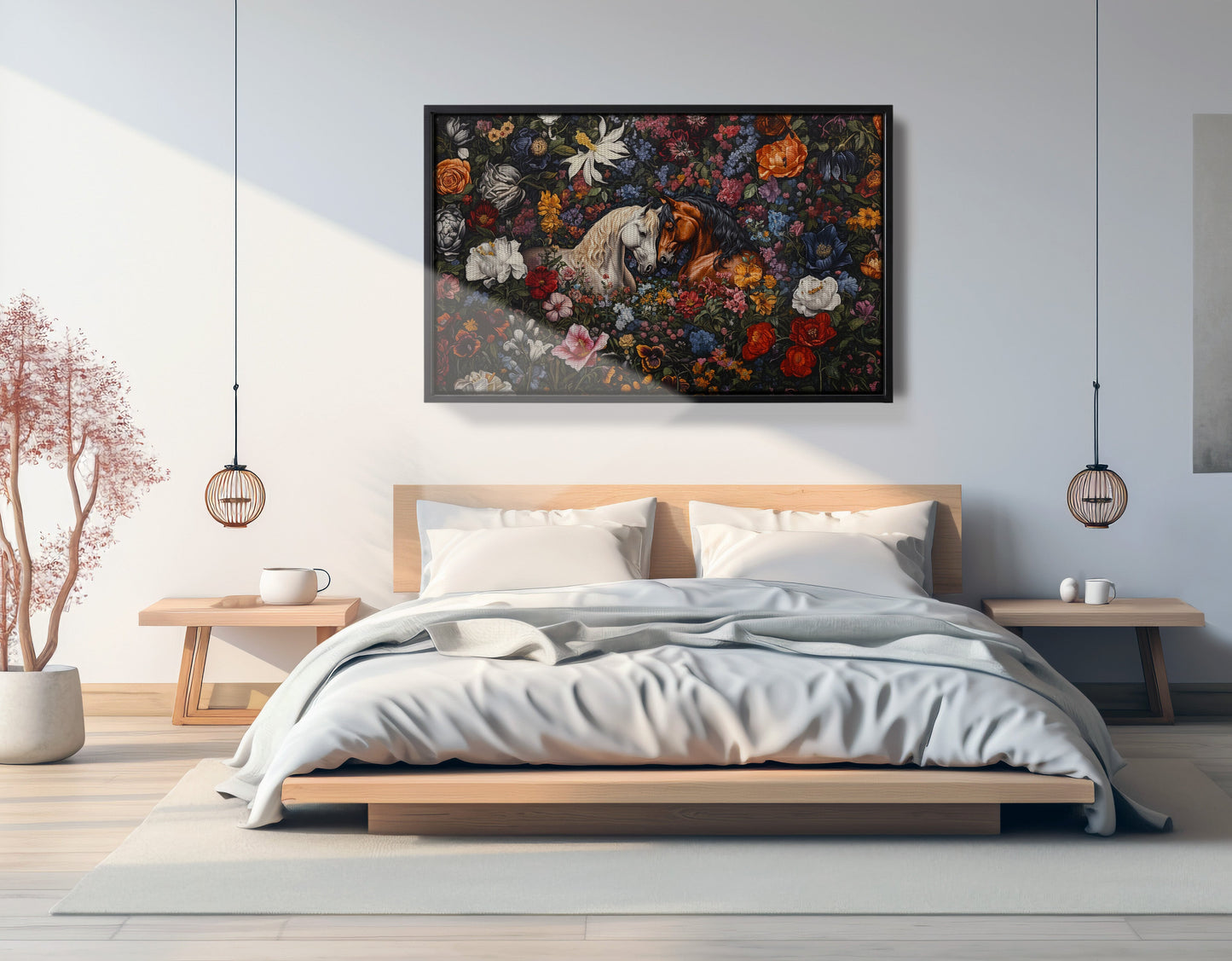 White Horse Floral Black African American canvas print view 27