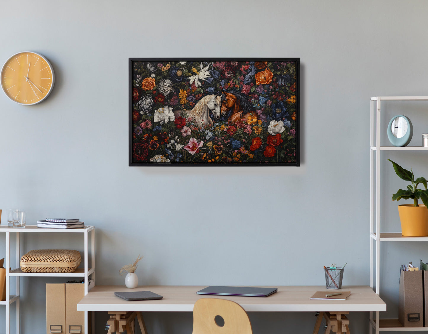 White Horse Floral Black African American canvas print view 30