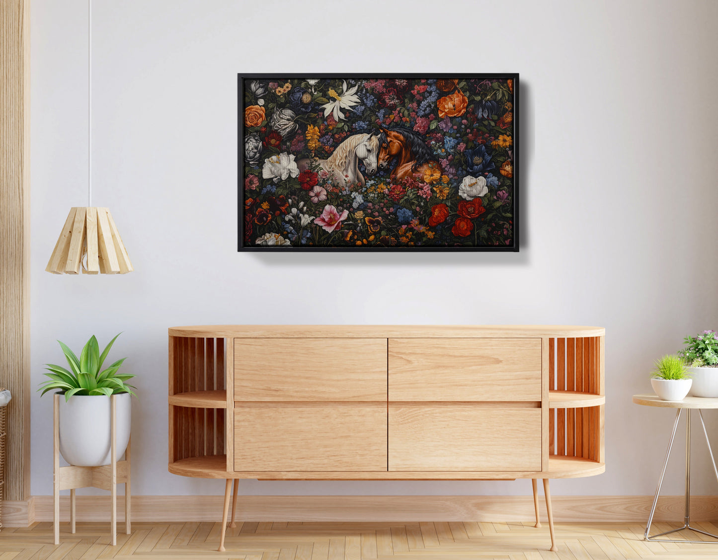 White Horse Floral Black African American canvas print view 26