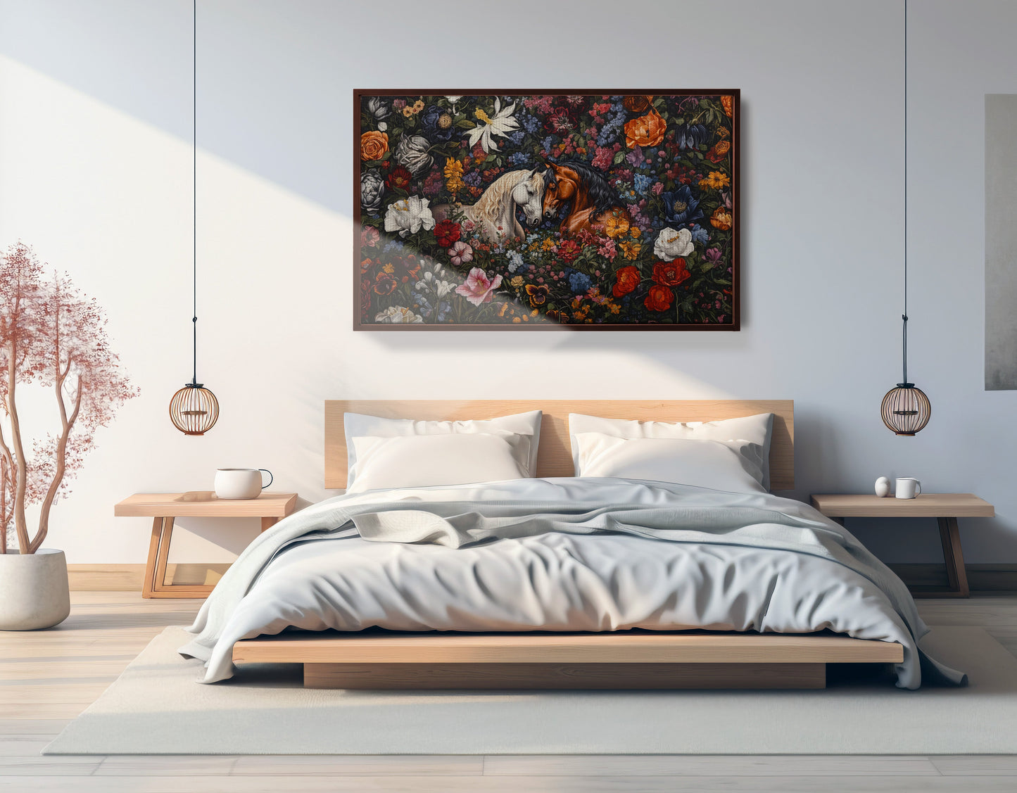 White Horse Floral Black African American canvas print view 33