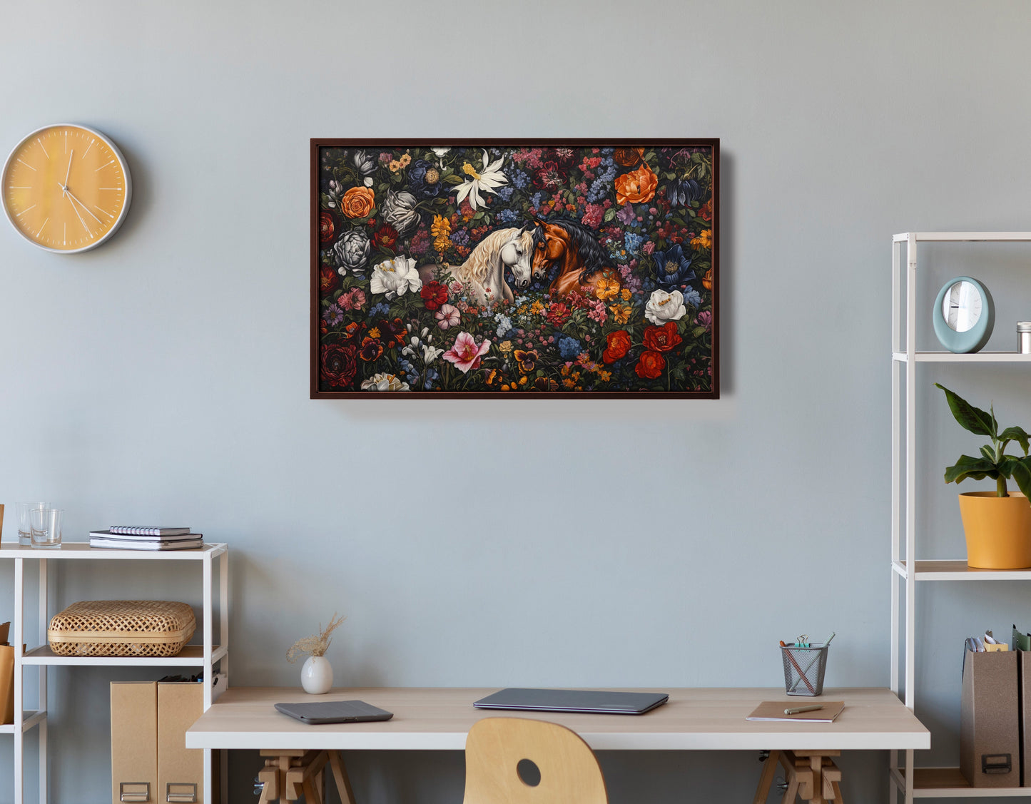 White Horse Floral Black African American canvas print view 36