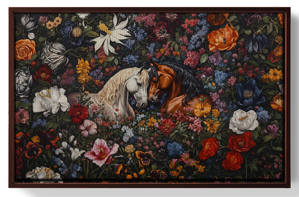 White Horse Floral Black African American canvas print view 31
