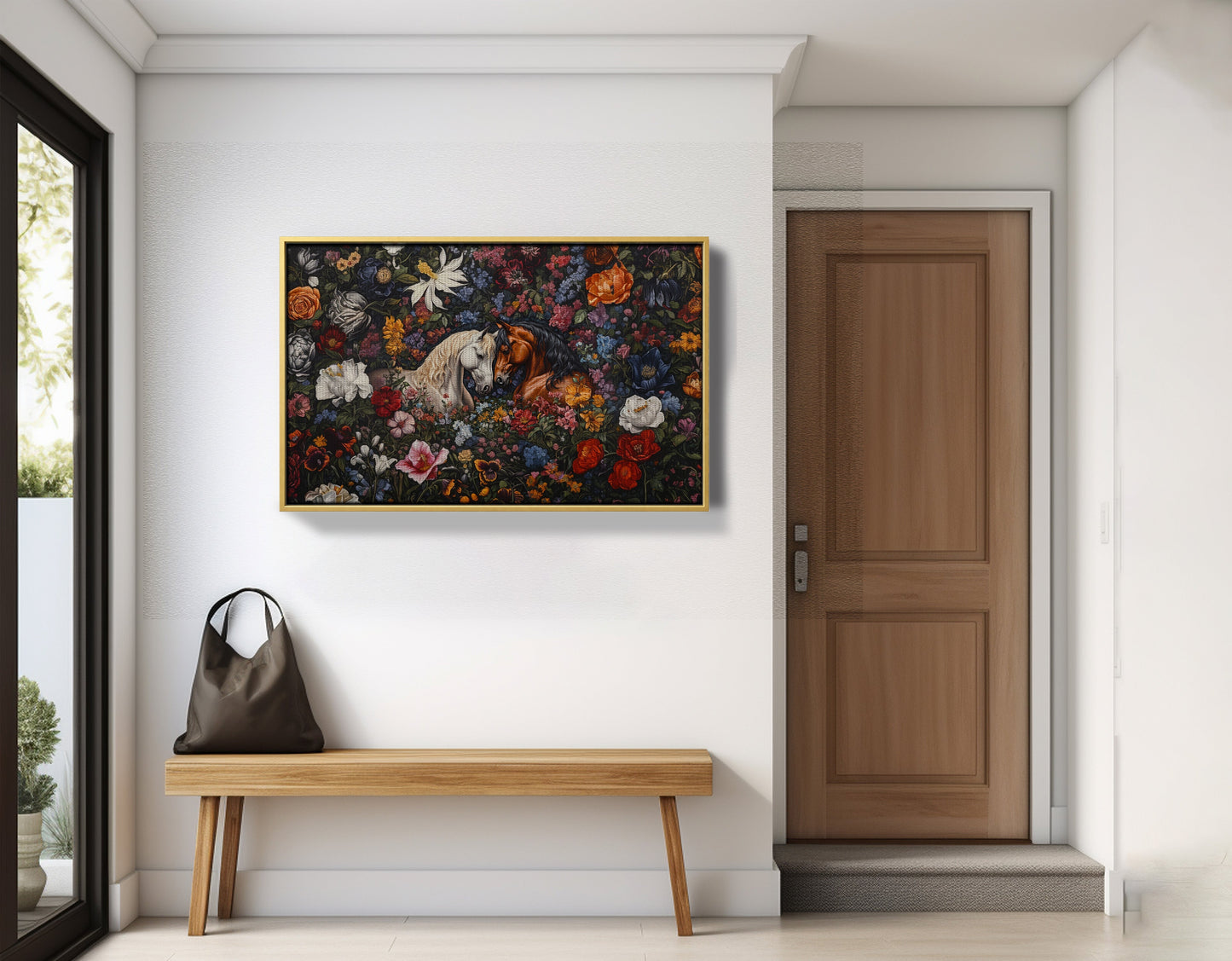 White Horse Floral Black African American canvas print view 41