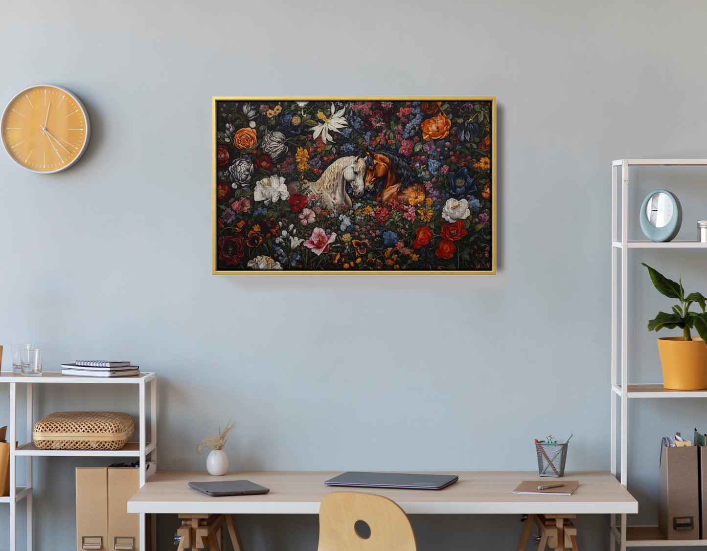 White Horse Floral Black African American canvas print view 42