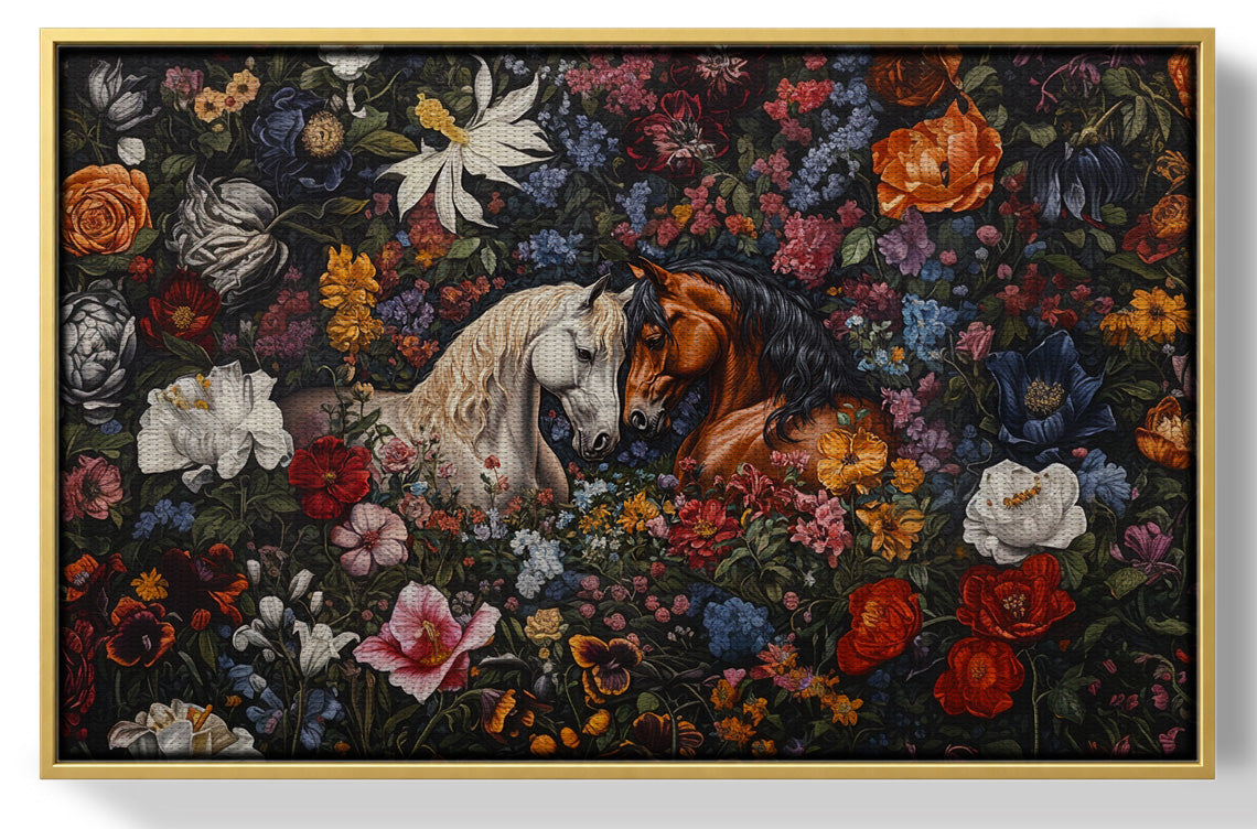 White Horse Floral Black African American canvas print view 37