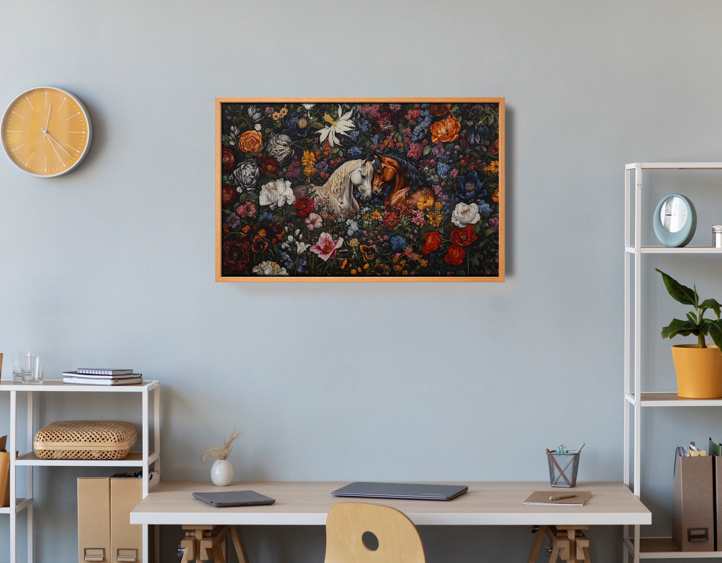 White Horse Floral Black African American canvas print view 48