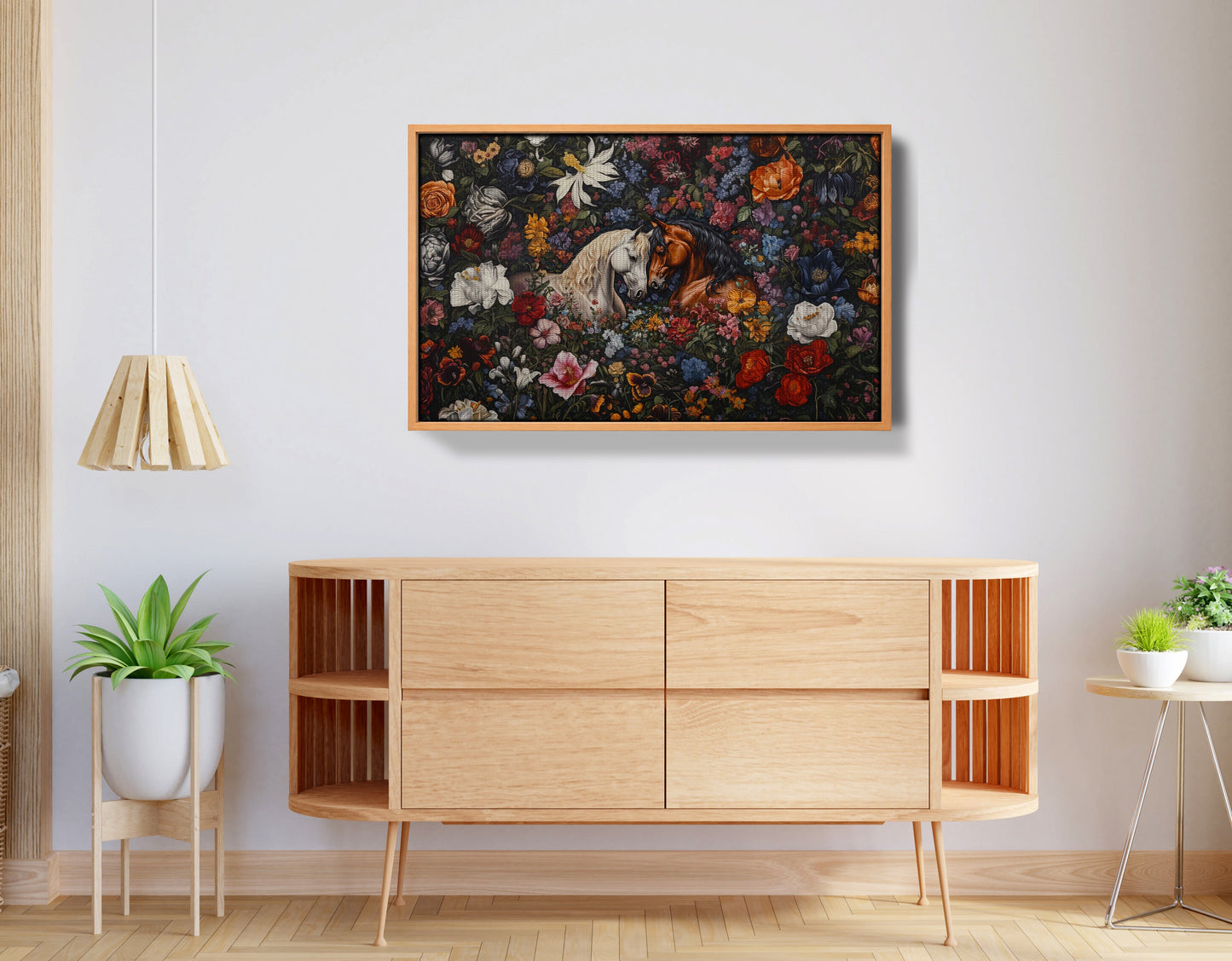White Horse Floral Black African American canvas print view 44