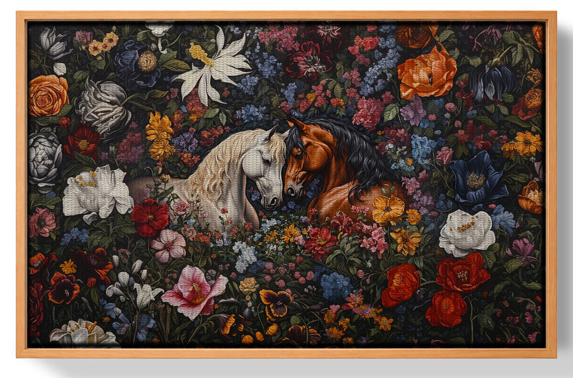 White Horse Floral Black African American canvas print view 43