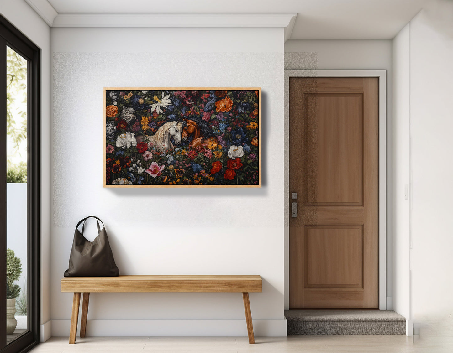 White Horse Floral Black African American canvas print view 53