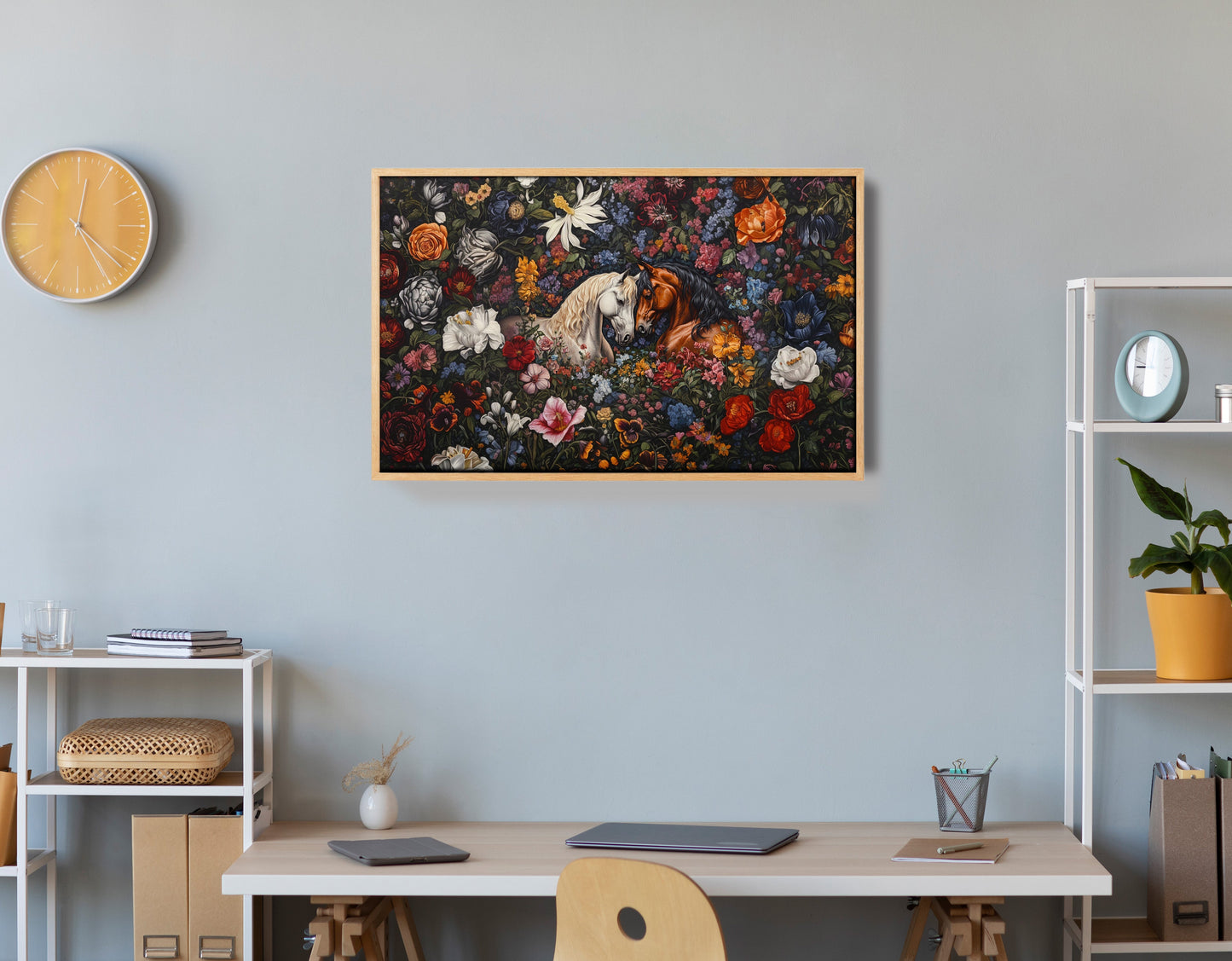 White Horse Floral Black African American canvas print view 54
