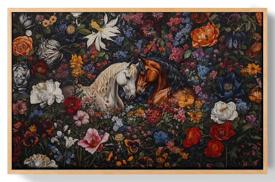 White Horse Floral Black African American canvas print view 49