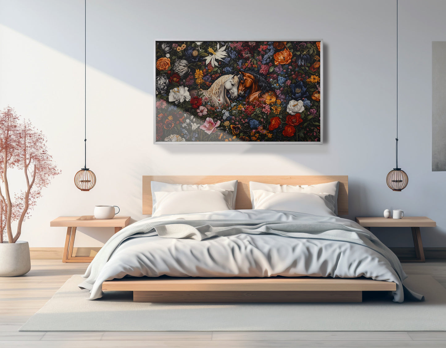 White Horse Floral Black African American canvas print view 57