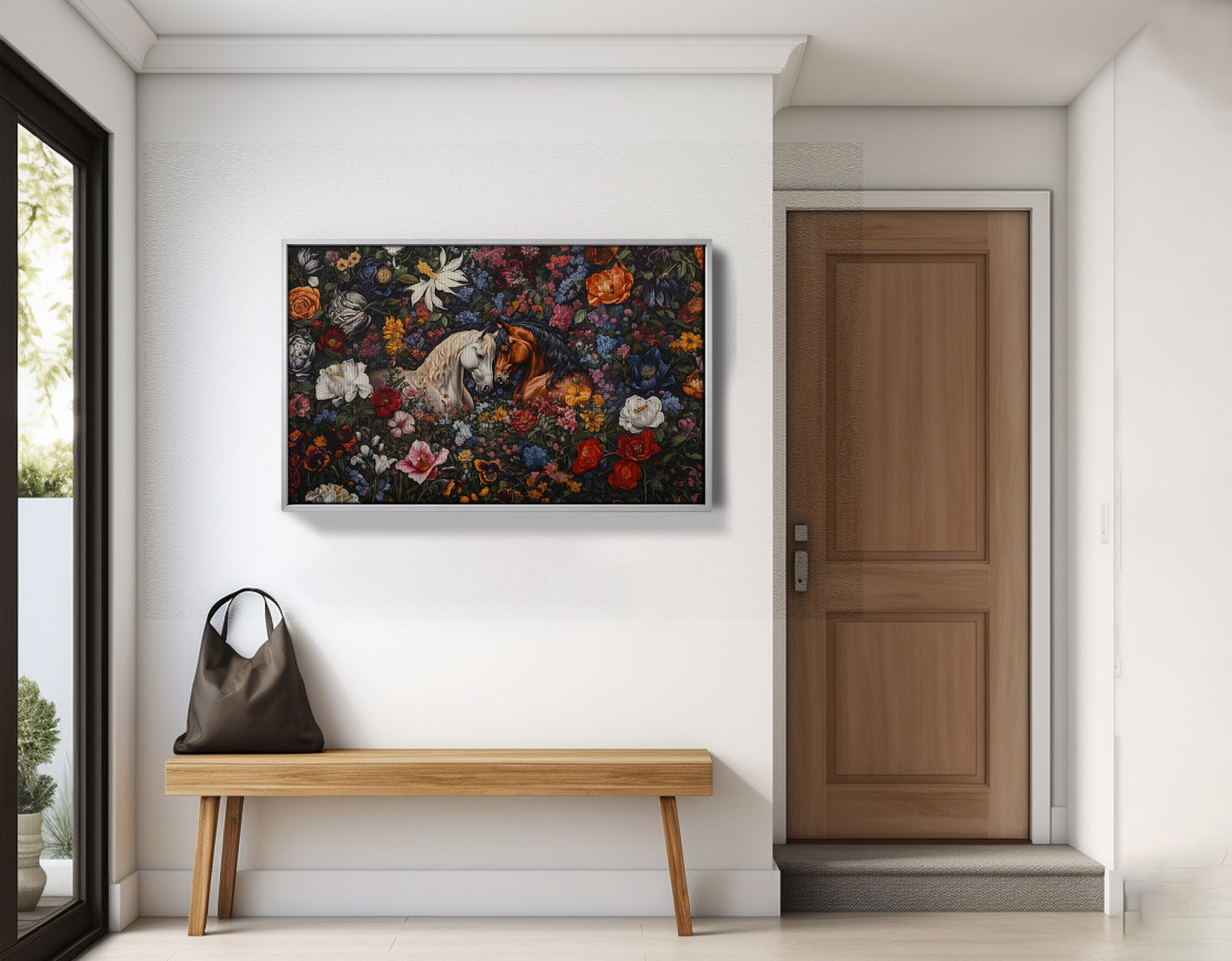 White Horse Floral Black African American canvas print view 59