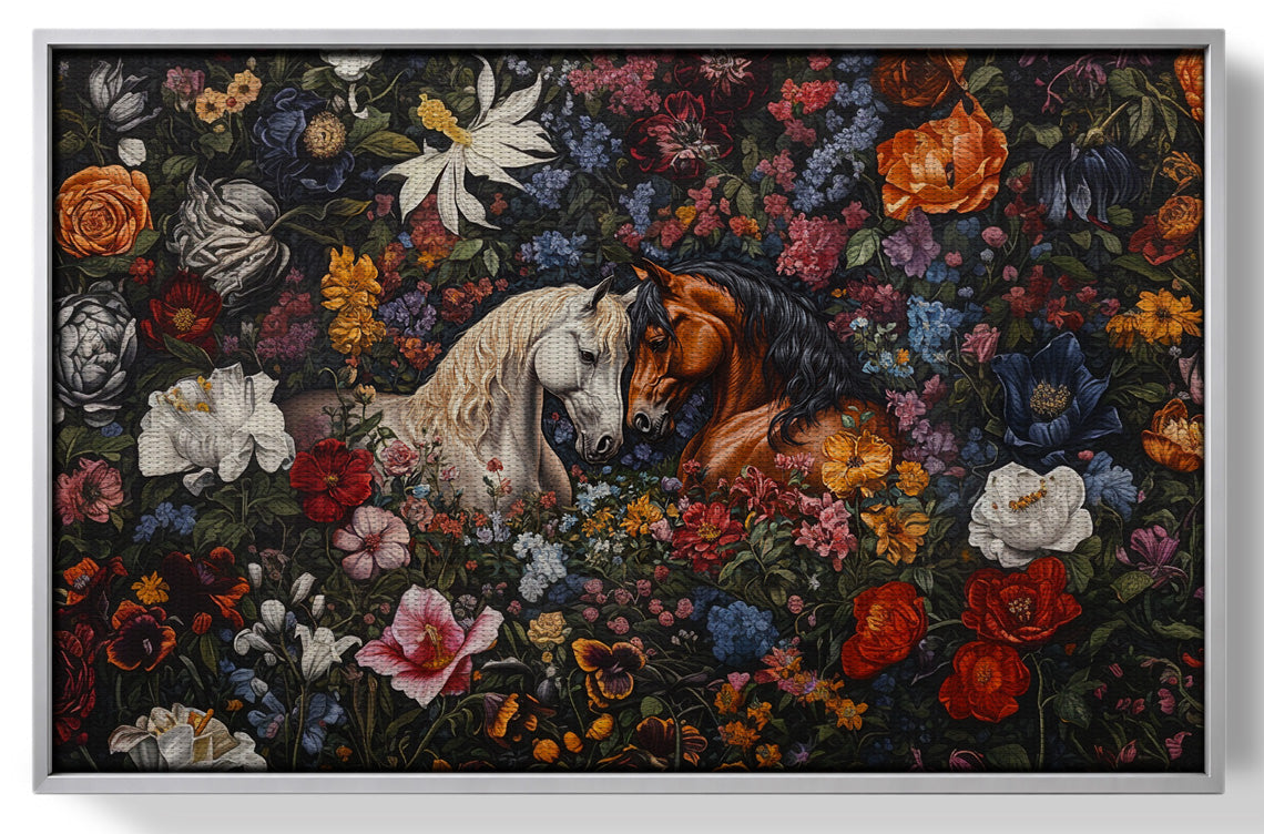 White Horse Floral Black African American canvas print view 55
