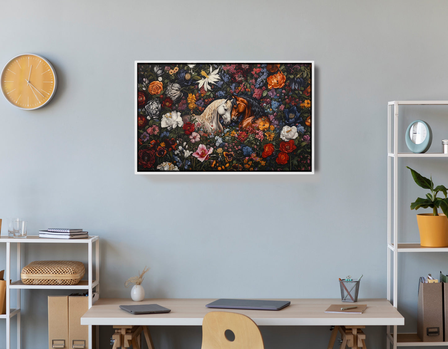 White Horse Floral Black African American canvas print view 66