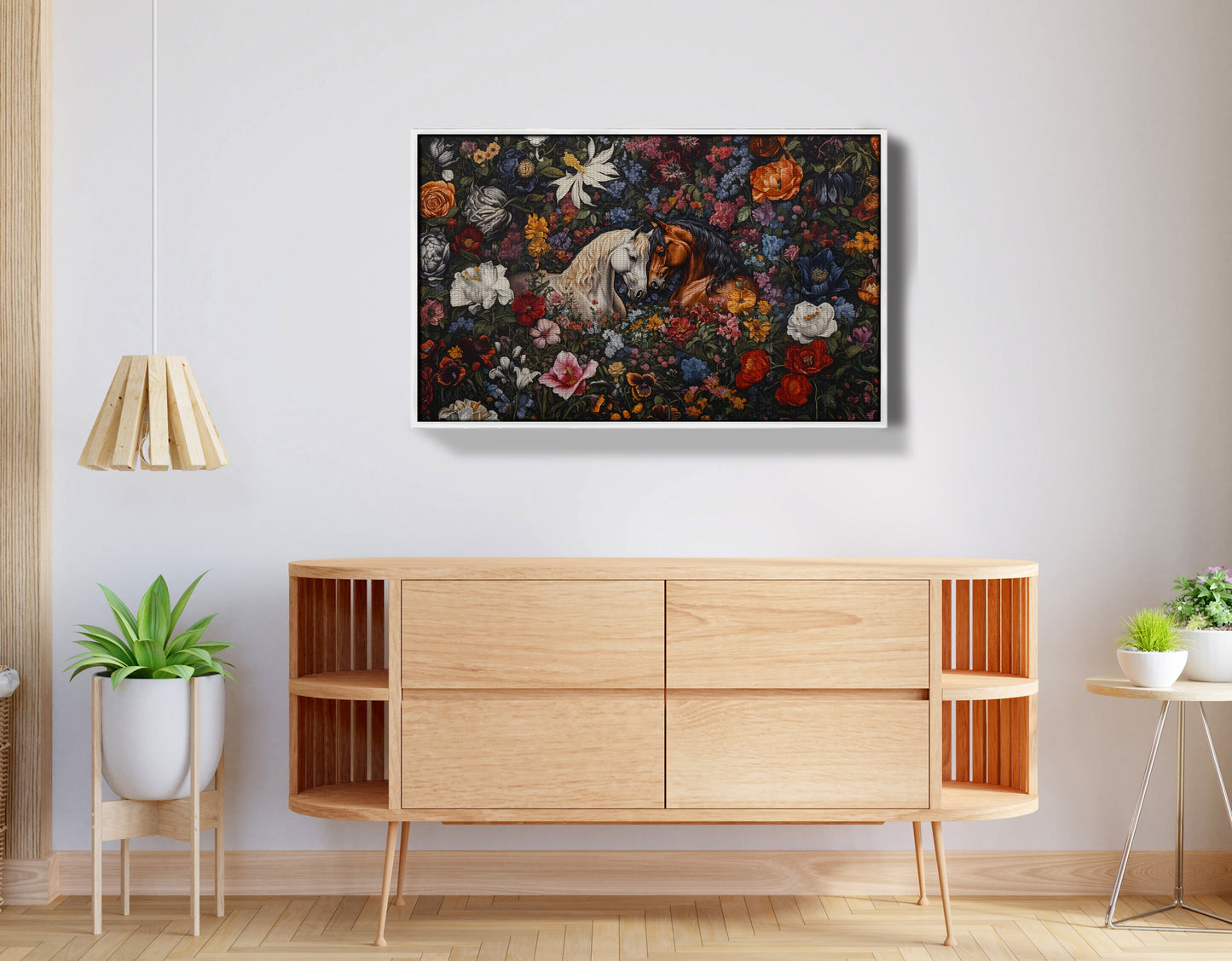White Horse Floral Black African American canvas print view 62
