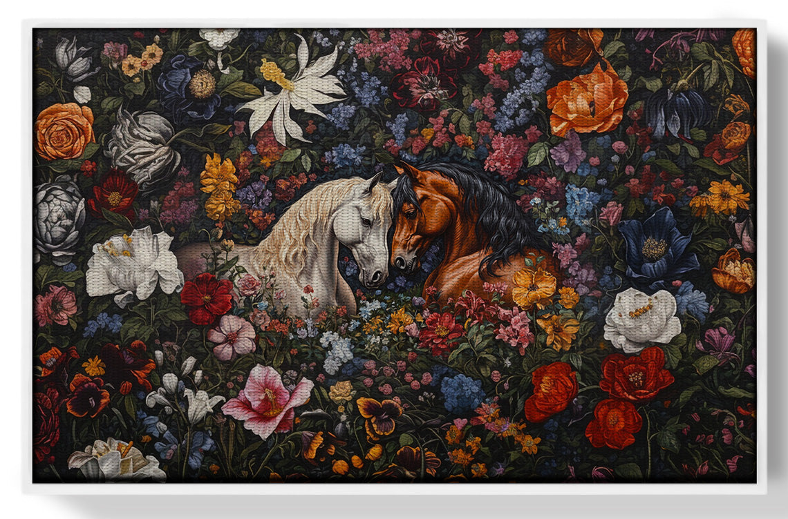 White Horse Floral Black African American canvas print view 61