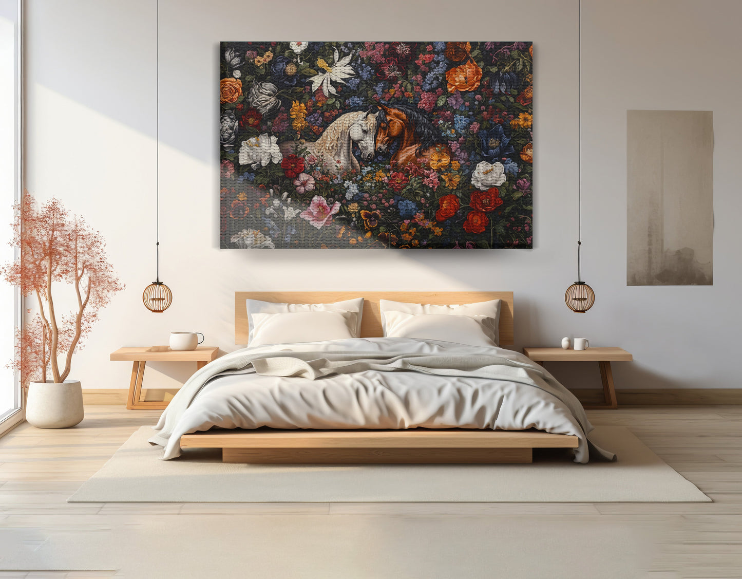 White Horse Floral Black African American canvas print view 15