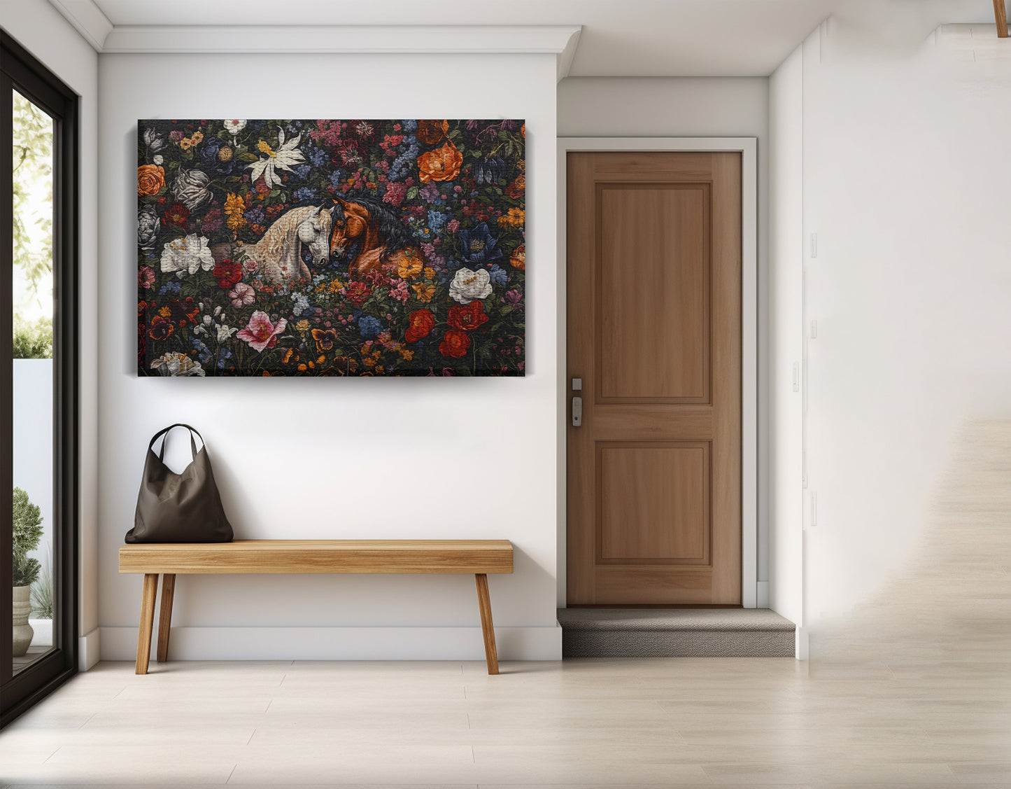White Horse Floral Black African American canvas print view 17