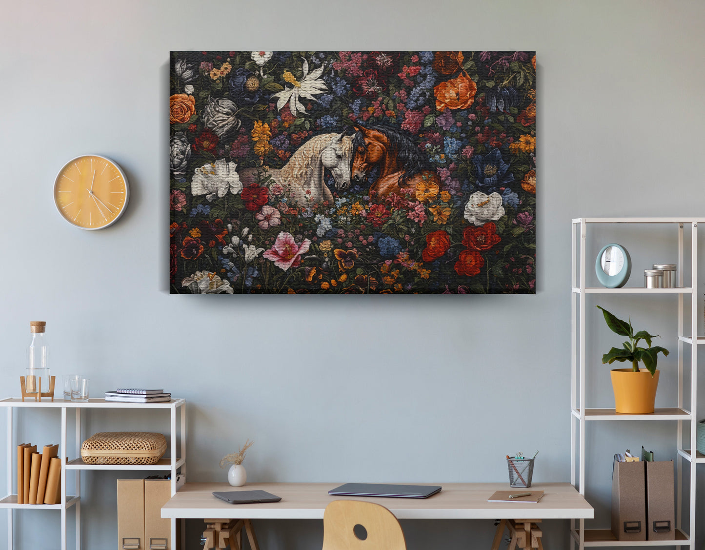 White Horse Floral Black African American canvas print view 18