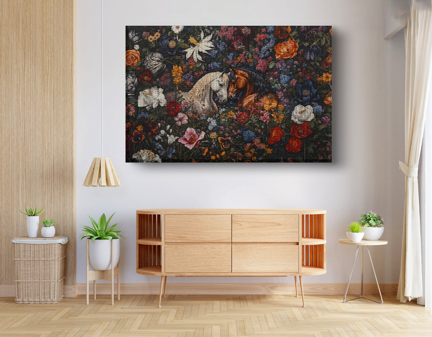 White Horse Floral Black African American canvas print view 14
