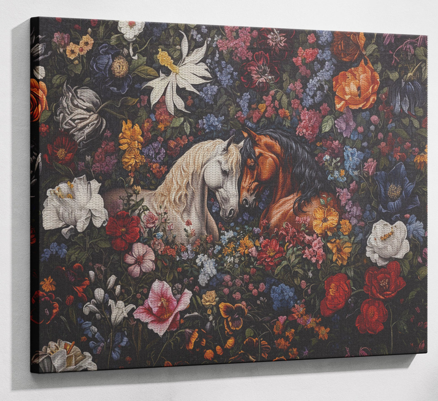White Horse Floral Black African American canvas print view 13