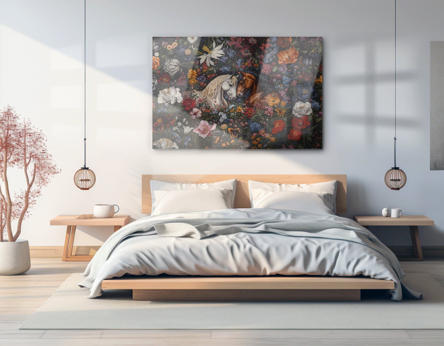 White Horse Floral Black African American canvas print view 21