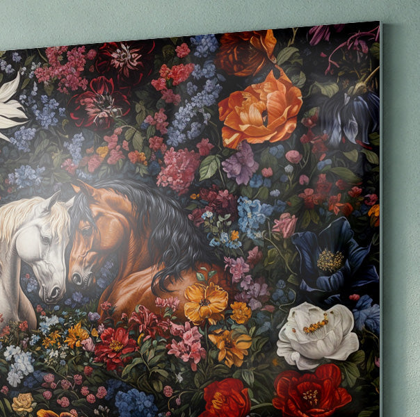 White Horse Floral Black African American canvas print view 22