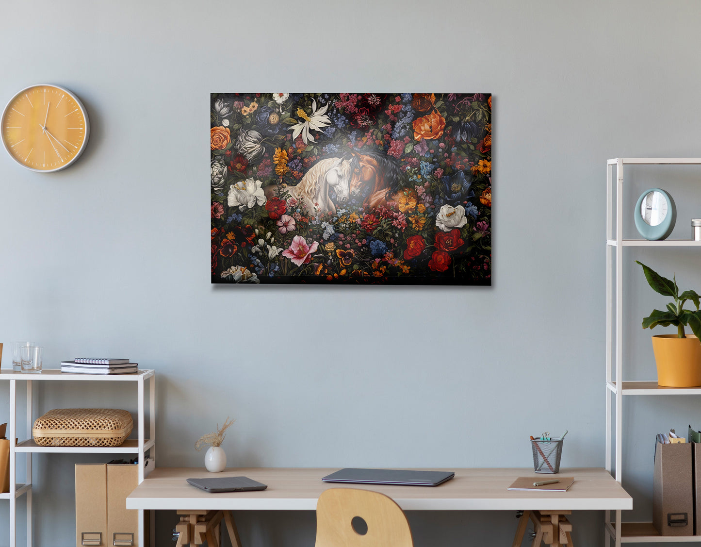 White Horse Floral Black African American canvas print view 24