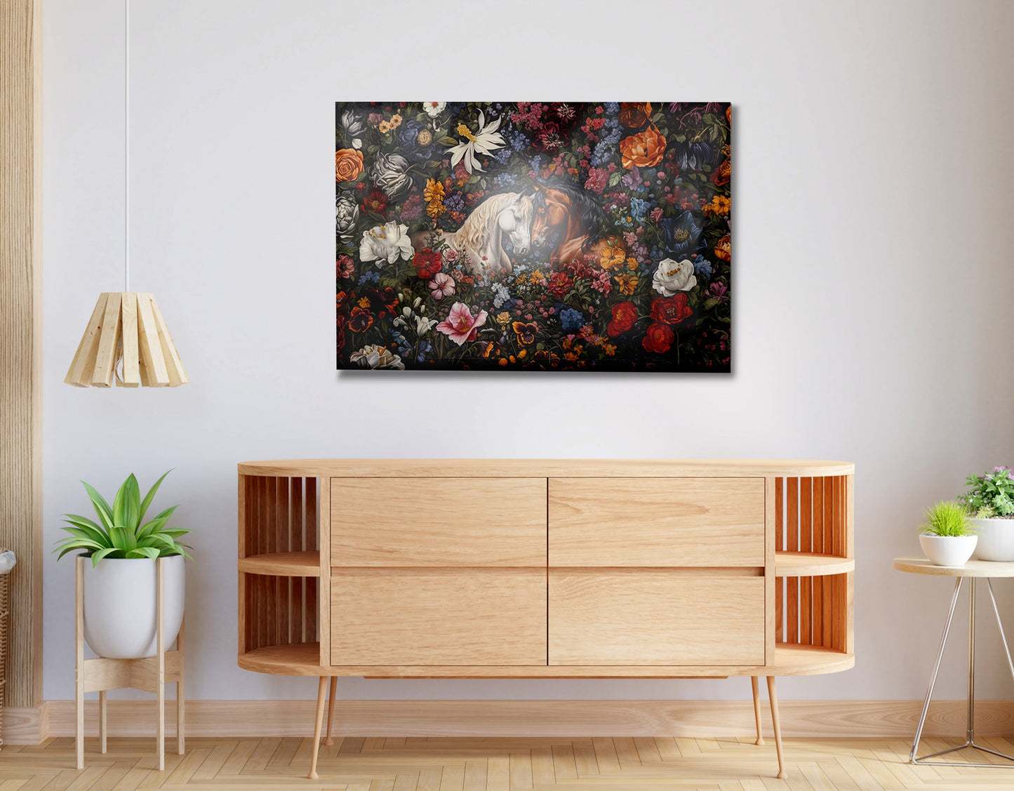 White Horse Floral Black African American canvas print view 20
