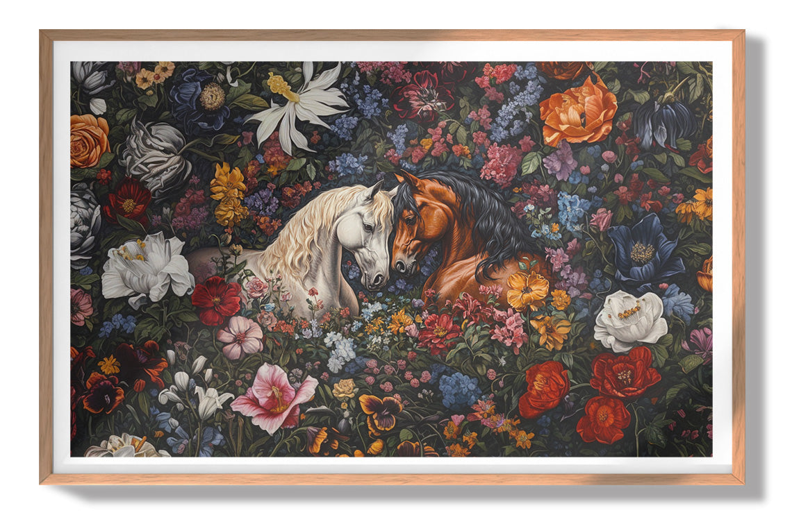 White Horse Floral Black African American canvas print view 79