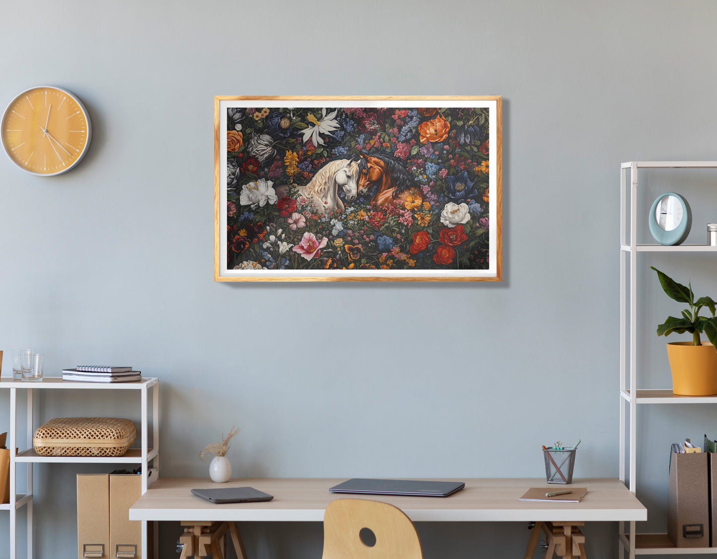 White Horse Floral Black African American canvas print view 78