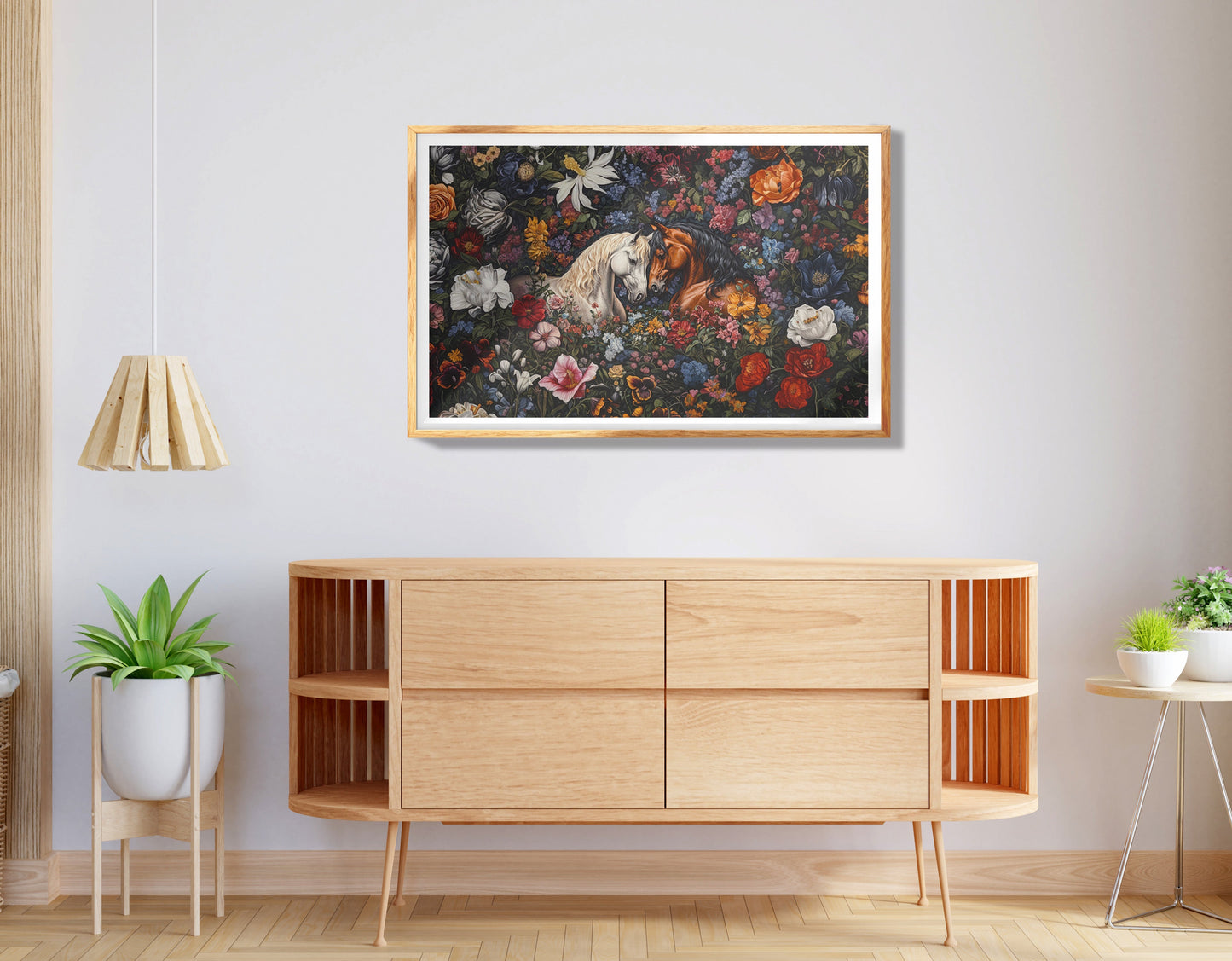 White Horse Floral Black African American canvas print view 74