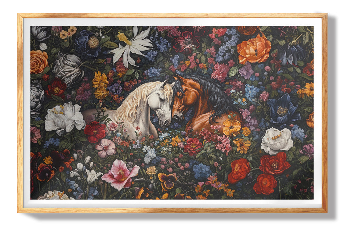 White Horse Floral Black African American canvas print view 73