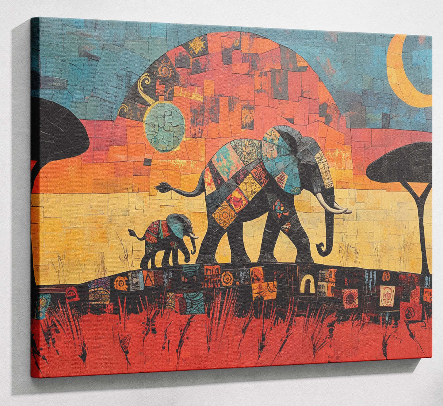 Elephant Sunset Abstract African American abstract art canvas print with visible wall art format