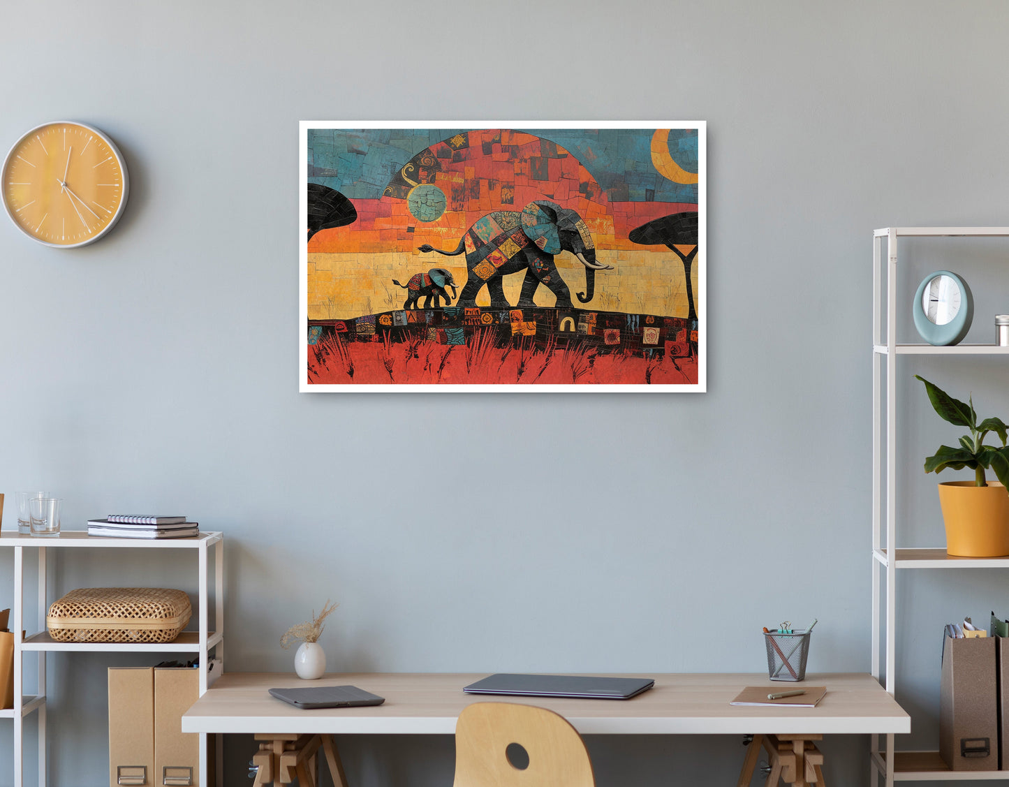 Elephant Sunset Abstract African American abstract art print view