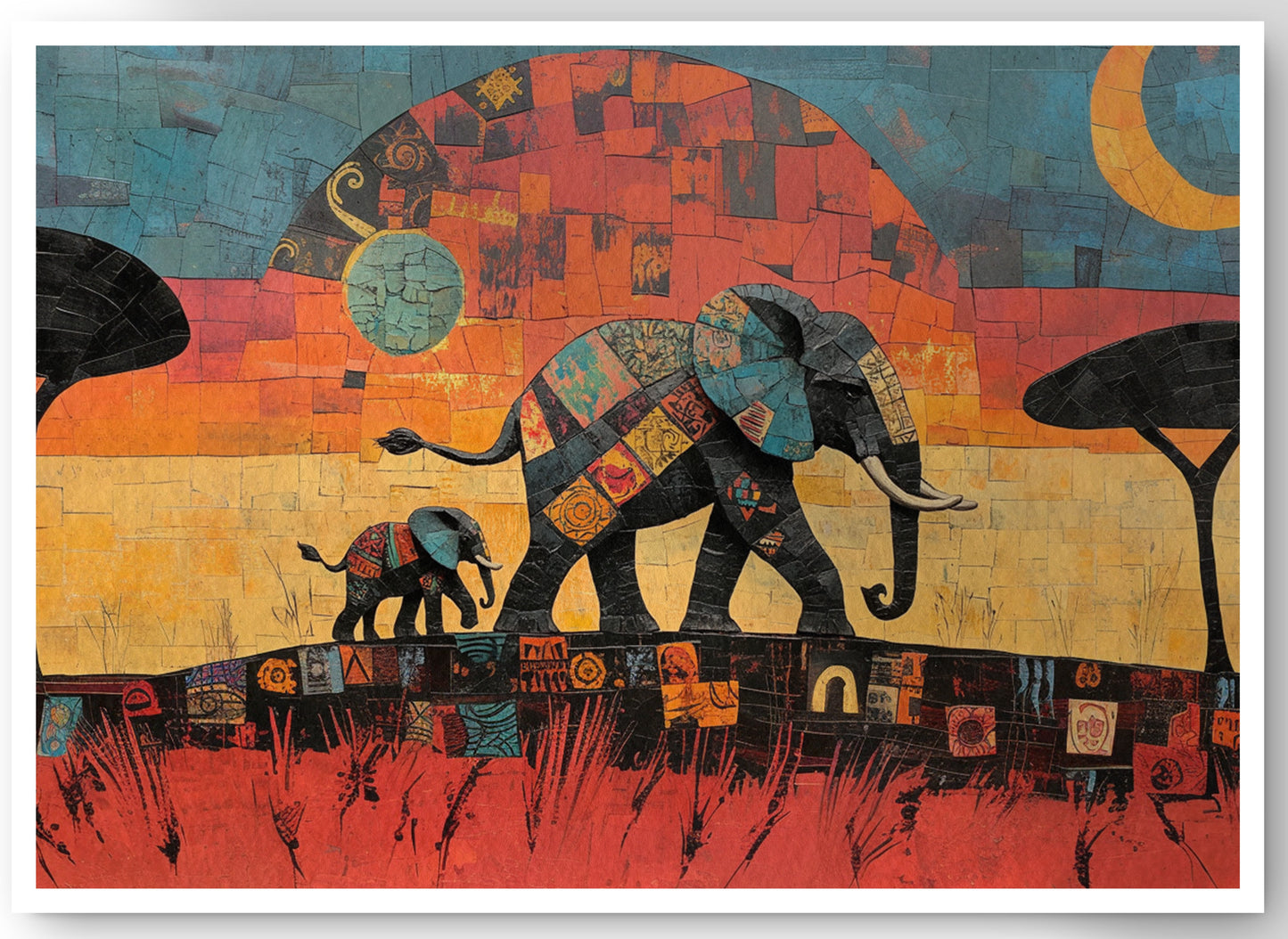 Elephant Sunset Abstract African American abstract art canvas print by MoomZee Artwork