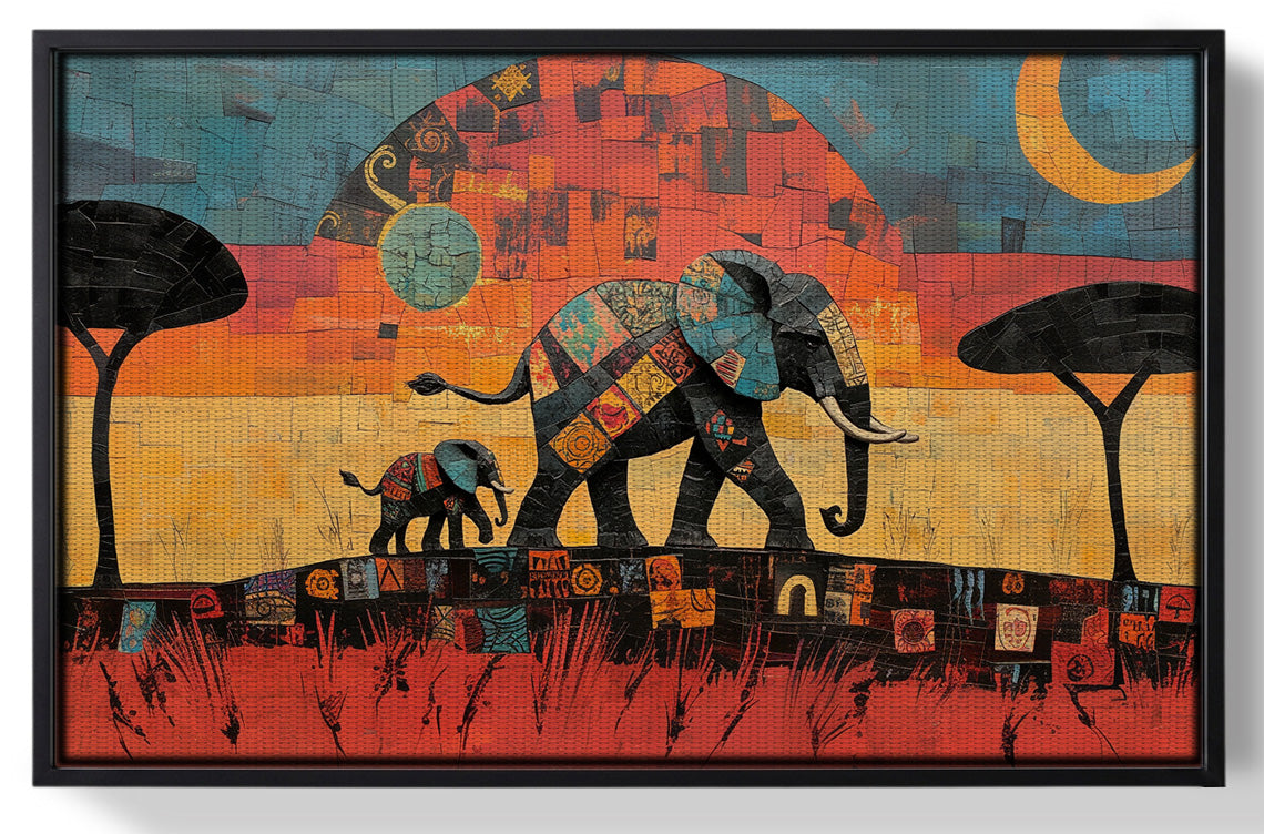 Framed Elephant Sunset Abstract African American abstract art for home decor