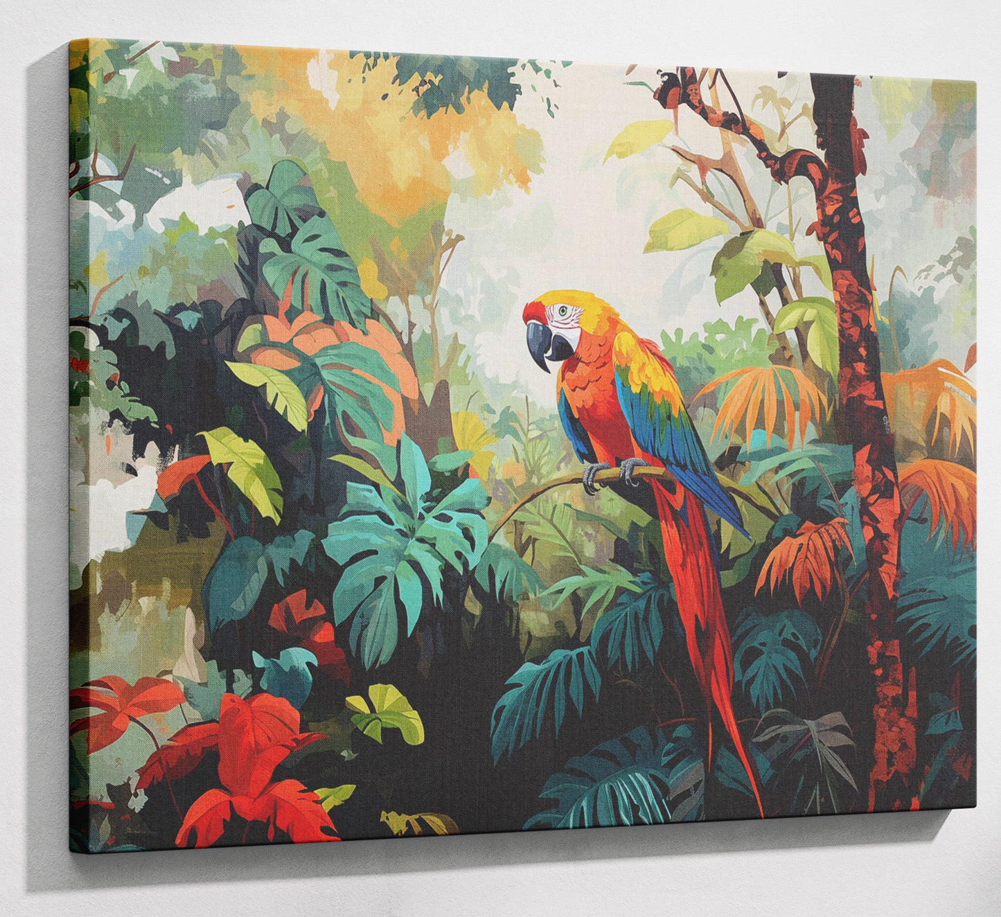 Tropical Parrot Jungle Black Caribbean wall art canvas print with visible wall art format
